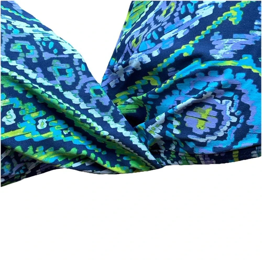LAUREN‎ RALPH LAUREN PAISLEY TWIST MOLDED CUP HALTER BIKINI TOP sz 8 Blue Green
